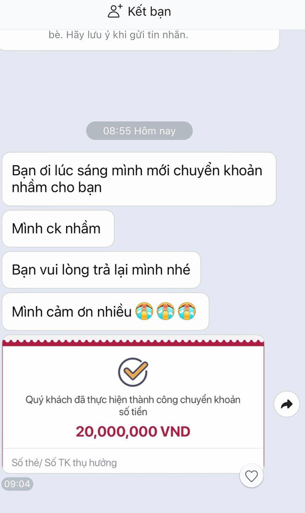 Một tin nhắn “chuyển tiền nhầm” vào tài khoản ngân hàng có dấu hiệu lừa đảo