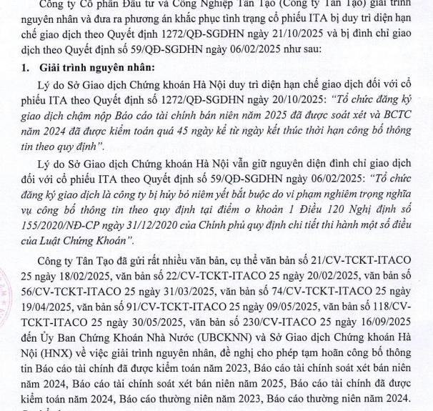 Đầu tư và Công nghiệp Tân Tạo (ITA) đưa phương án khắc phục các vi phạm khi tìm được đơn vị kiểm toán - Ảnh 1