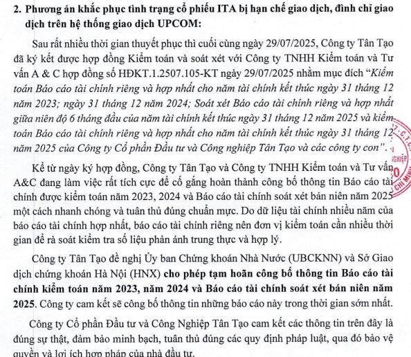 Đầu tư và Công nghiệp Tân Tạo (ITA) đưa phương án khắc phục các vi phạm khi tìm được đơn vị kiểm toán - Ảnh 2