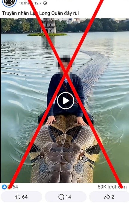 Xử lý đối tượng sử dụng công nghệ AI, cỡi rắn trăn bơi trên hồ Hoàn Kiếm