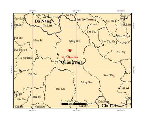 6 trận động đất xảy ra tại xã Măng Bút, tỉnh Quảng Ngãi