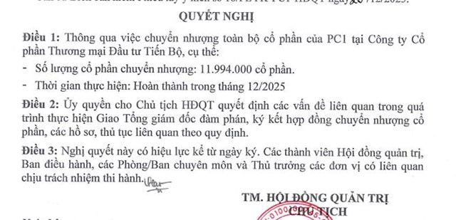 Tập đoàn PC1 (PC1) muốn chuyển nhượng gần 12 triệu cổ phiếu tại một công ty con - Ảnh 1