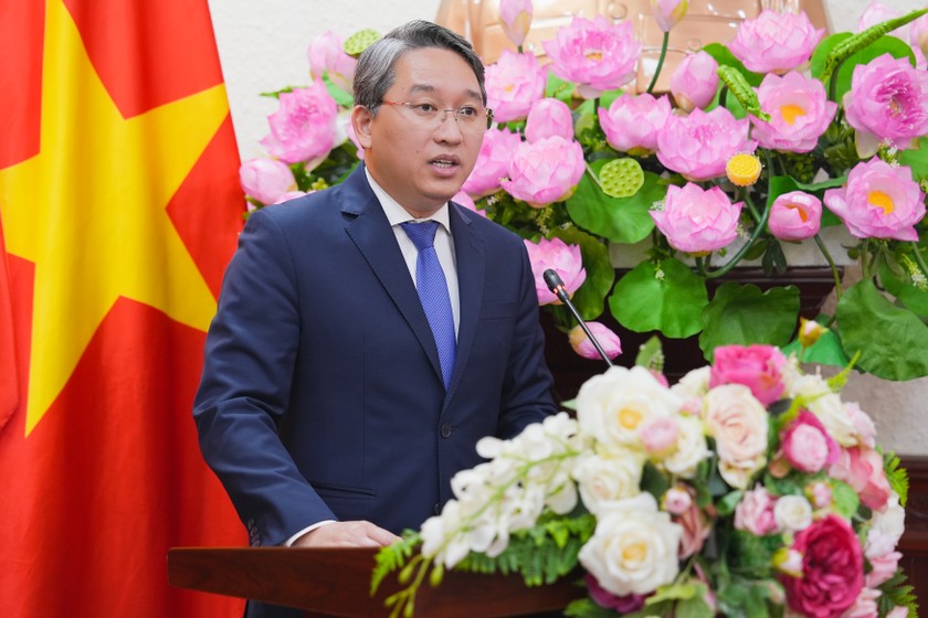 Bộ trưởng Bộ Tư ph&aacute;p Nguyễn Hải Ninh ph&aacute;t biểu tại Hội nghị.