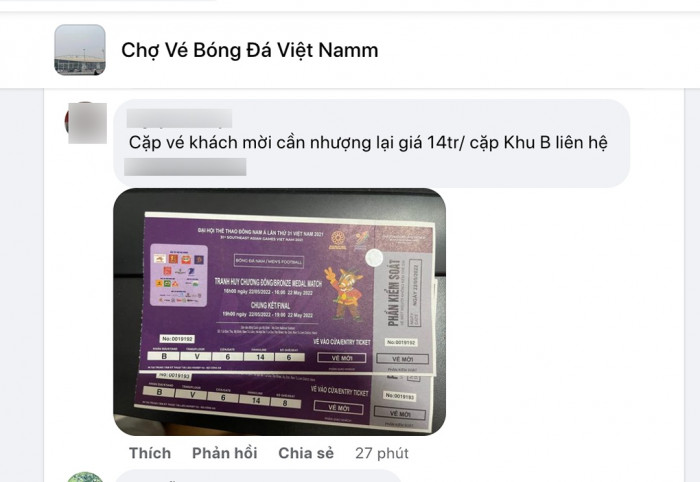 Chợ đen bán vé xem chung kết môn bóng đá nam SEA Games 31 hoạt động sôi nổi