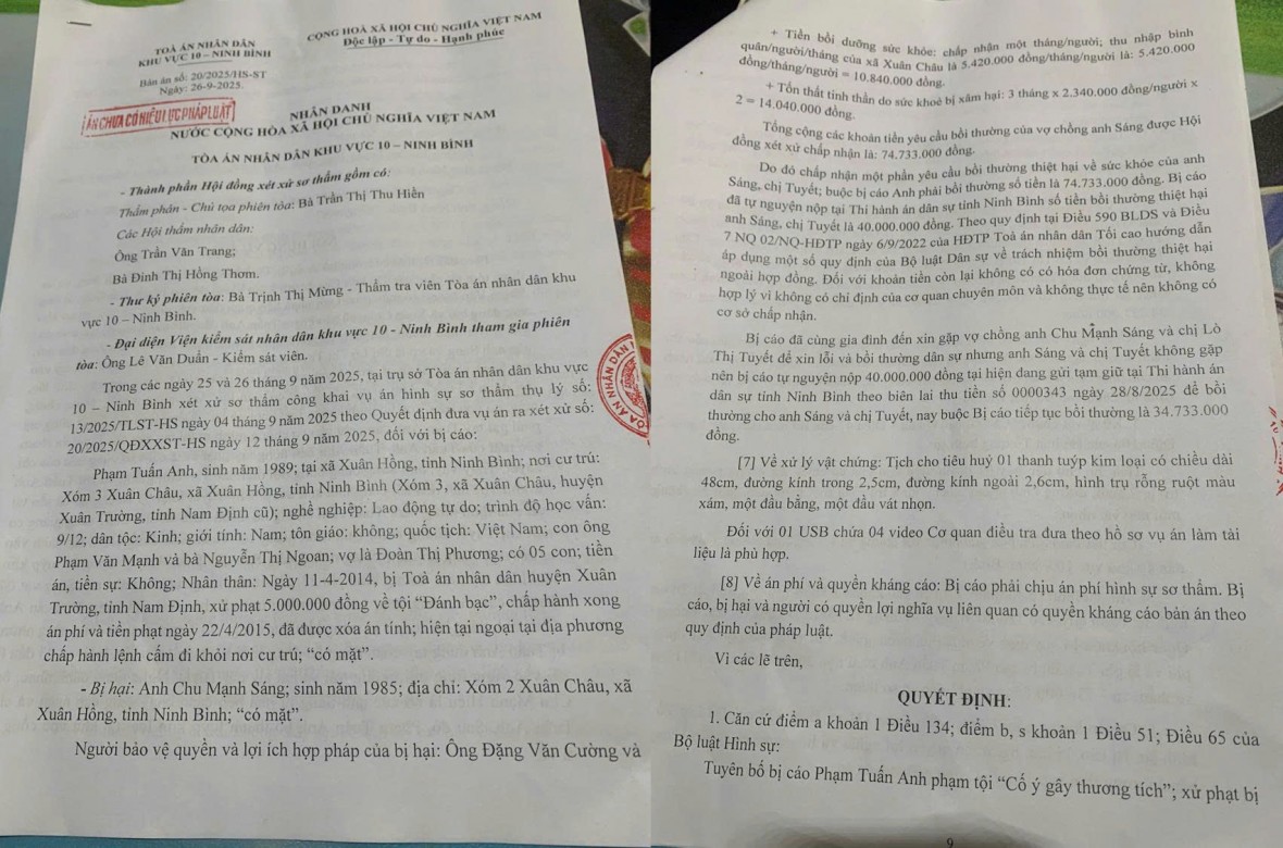 Xung quanh vụ án “Cố ý gây thương tích” xảy ra ở xã Xuân Hồng, tỉnh Ninh Bình: Bị hại đề nghị cần xét xử khách quan, minh bạch, đúng người, đúng tội Xung quanh vụ án “Cố ý gây thương tích” xảy ra ở xã Xuân Hồng, tỉnh Ninh Bình: Bị hại đề nghị cần xét xử khách quan, minh bạch, đúng người, đúng tội