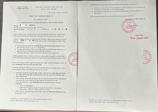 Doanh nghiệp đ&atilde; tiến h&agrave;nh lập Vi bằng hiện trạng v&agrave; gửi văn bản cảnh b&aacute;o ph&aacute;p l&yacute; tới từng đối t&aacute;c vi phạm.