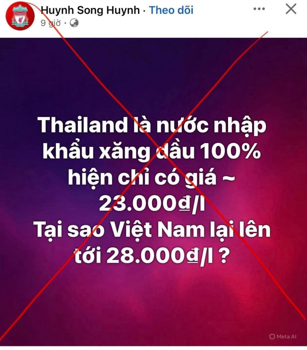 Một tài khoản trên mạng xã hội có sự so sánh giá xăng của Việt Nam thiếu tính kiểm chứng và cơ sở khoa học . (Ảnh: Công an tỉnh Đắk Lắ k)