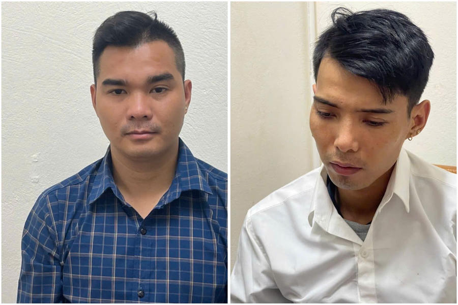 Đối tượng Bùi Văn Quyền ( áo xanh) và Nguyễn Văn Cường (áo trắng)