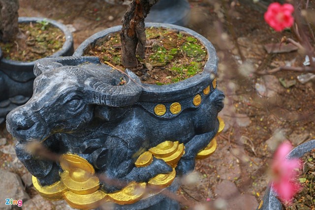 Mỗi chậu đ&agrave;o đ&uacute;c bằng xi măng trộn với thạch cao, qu&eacute;t sơn chống gỉ, nặng khoảng 60 kg, chiều d&agrave;i 80-100 cm, chiều rộng 40-60 cm, ri&ecirc;ng chậu khoảng 30 kg. Gi&aacute; trung b&igrave;nh một sản phẩm từ 2,5-3 triệu đồng.