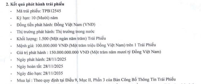 TPBank (TPB) 'đón' thêm 150 tỷ đồng vào tài khoản qua kênh trái phiếu - Ảnh 1