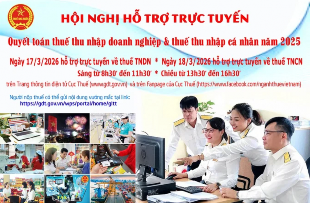 Cục Thuế hỗ trợ trực tuyến quyết toán thuế TNDN, TNCN năm 2025 từ ngày 17-18/3