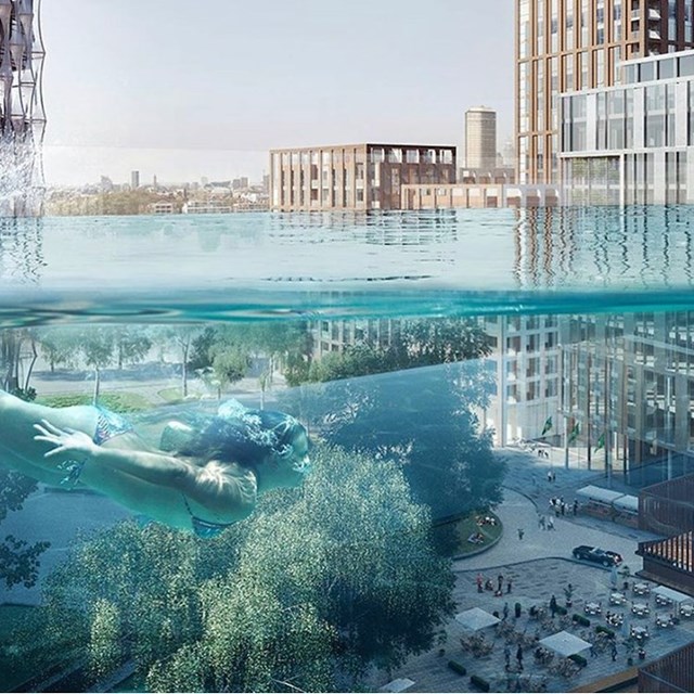 Kh&aacute;ch bơi ở Sky Pool kh&ocirc;ng chỉ c&oacute; thể ngắm nh&igrave;n t&ograve;a nh&agrave; Quốc hội, v&ograve;ng quay London Eye c&ugrave;ng đường ch&acirc;n trời của thủ đ&ocirc; Anh, m&agrave; c&ograve;n được trải nghiệm 