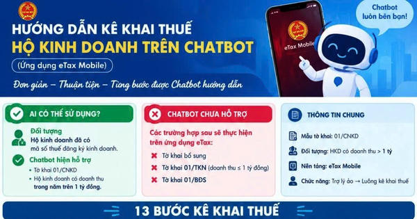 Hướng dẫn kê khai thuế hộ kinh doanh trên Chatbot tích hợp trong eTax Mobile